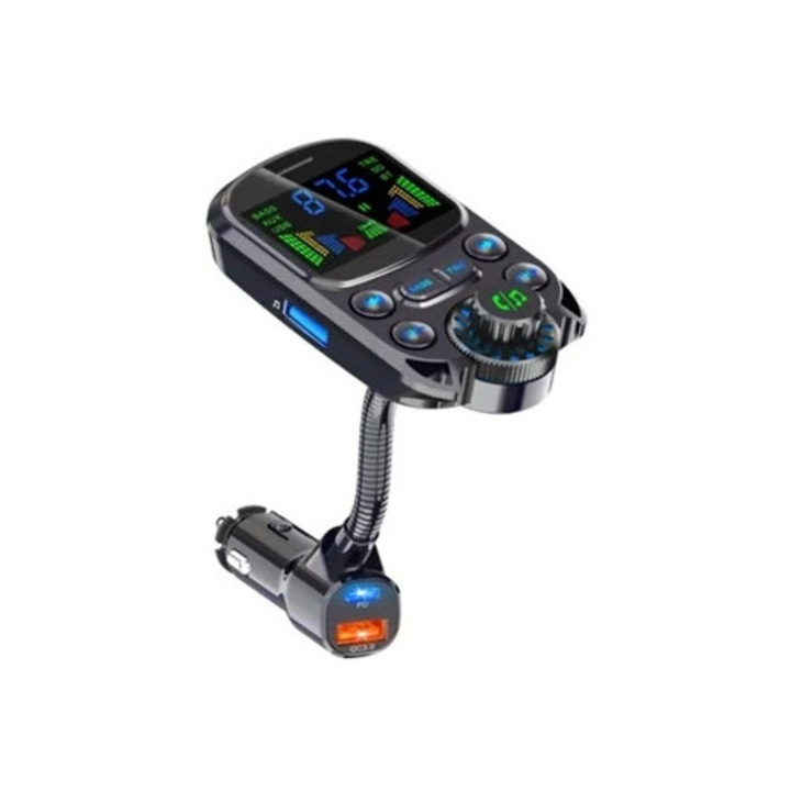 YIZHOOD V5.3 Bluetooth FM Transzmitter autóhoz, 1.5'' LCD kijelző, PD 30W és QC3.0 támogatás