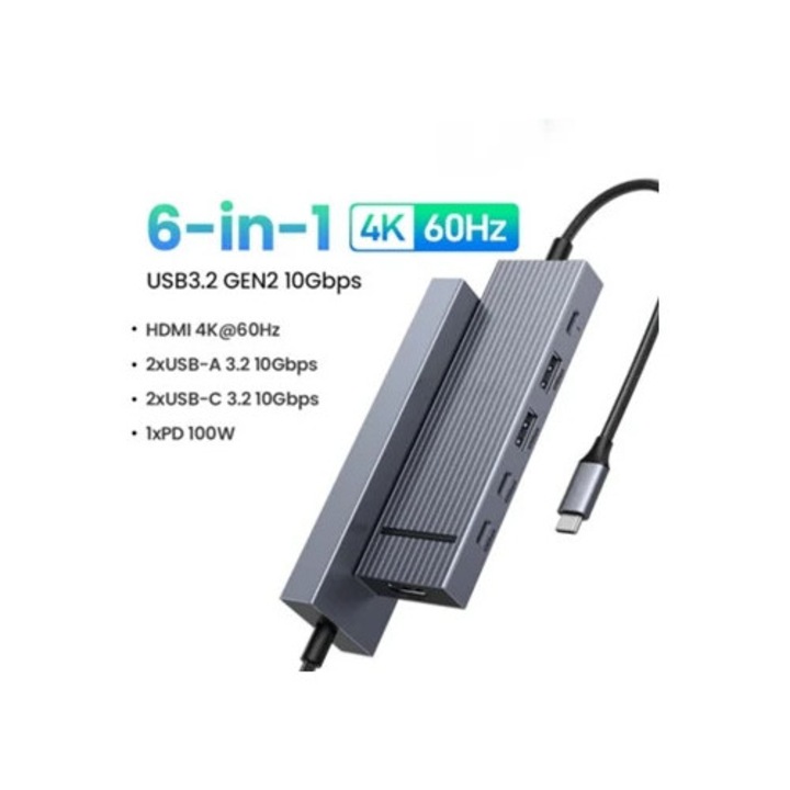 Statie de andocare USB C Yizhood 10Gbps 4K 60Hz HDMI USB 3.2 PD 100W gri
