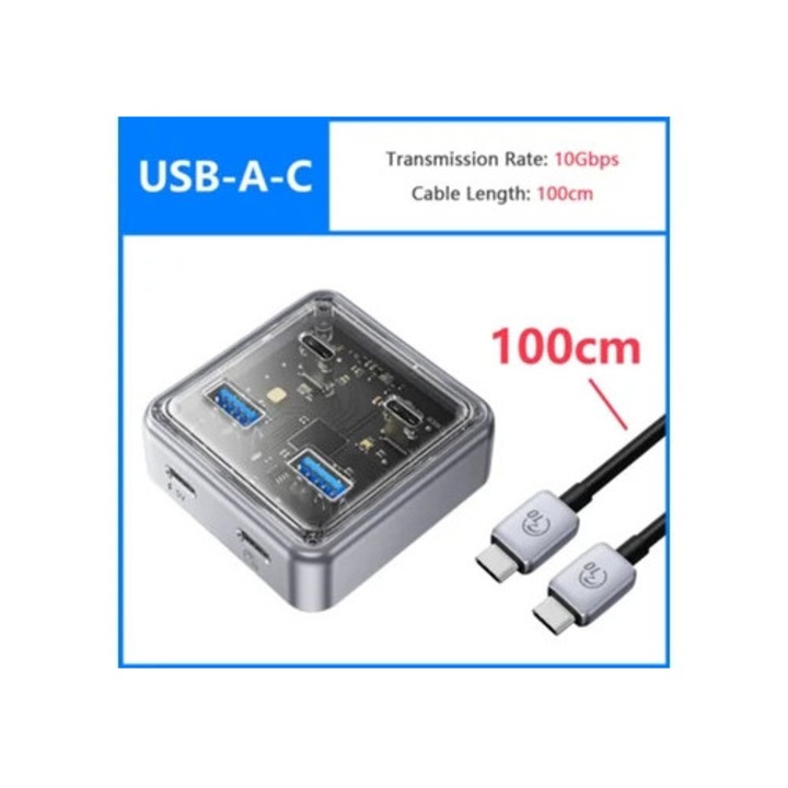 USB 3.0 elosztó 4 porttal, 10Gbps, fekete, 100cm