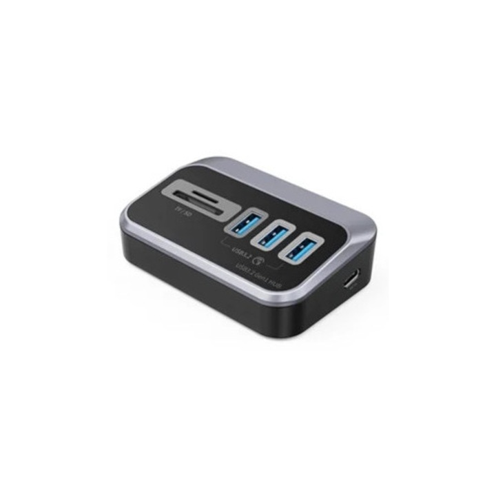 Statie de andocare USB 3.2, splitter Type C, hub 3.0, cititor card SD OTG, gri