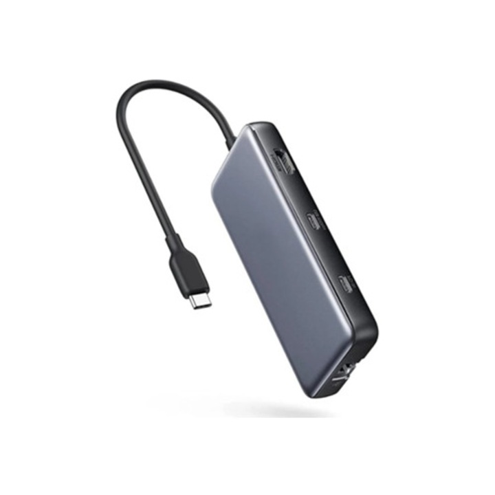 Hub USB C 8 az 1-ben, 100W, szürke