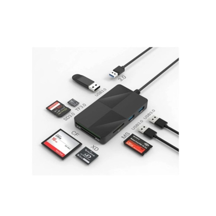 USB 3.0 четец за карти, 8 в 1, за XD/SD/CF/Micro SD/MS3