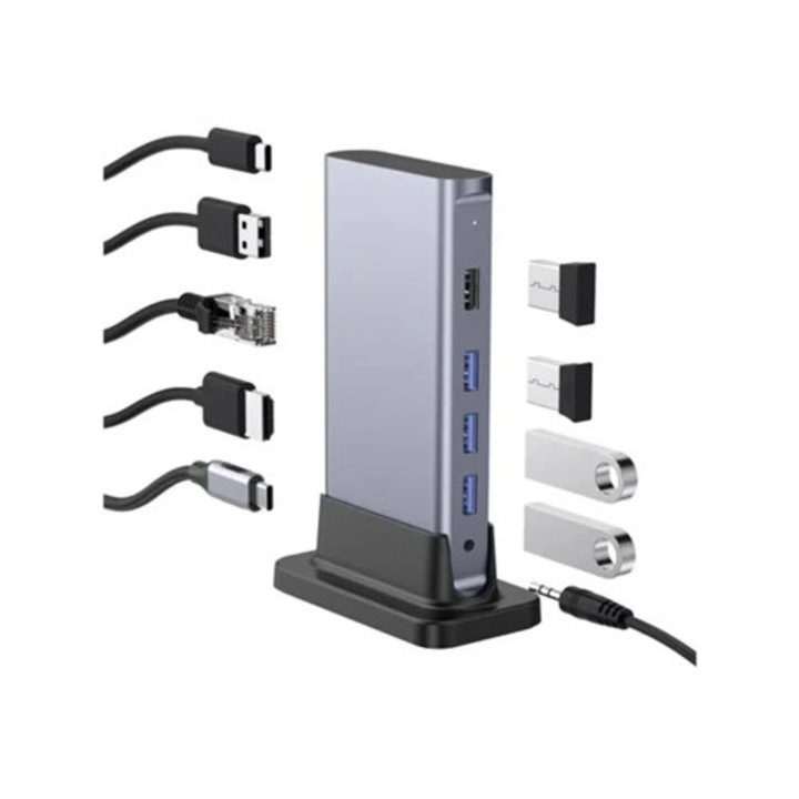 Statie de andocare USB C 100W, gri