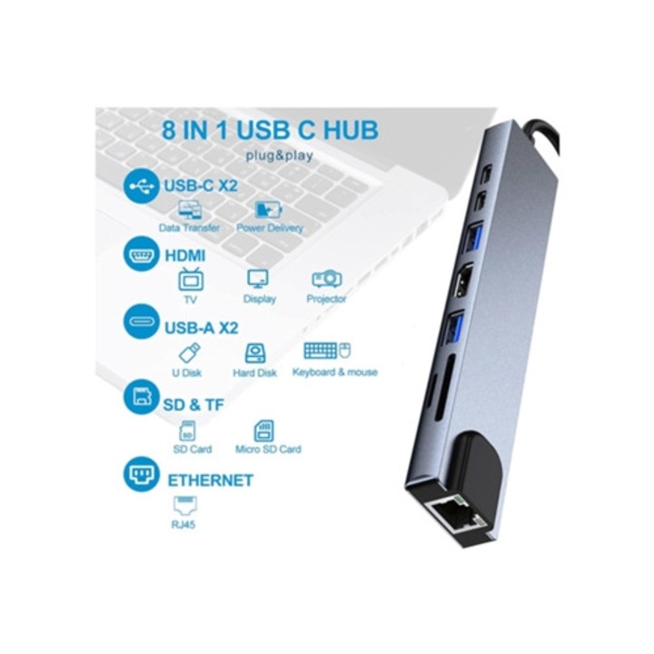Hub USB C Yizhood, szürke