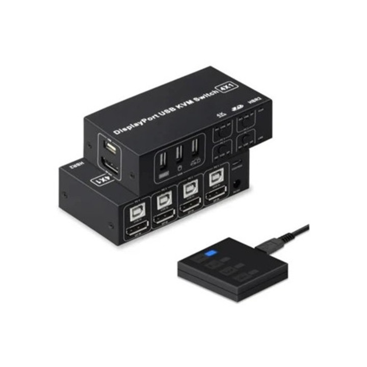 KVM Kapcsoló 4-Portos 3D UHD 4K 60Hz, Fekete