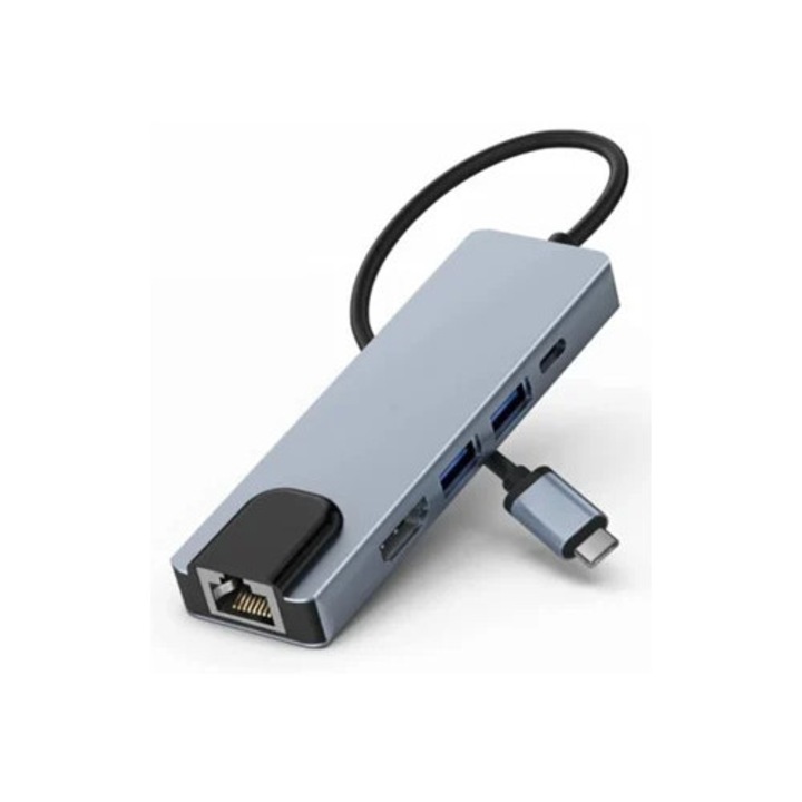 USB-C hub Ethernettel, szürke