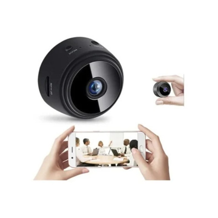 Camera spion mini cu audio, neagra, pentru securitate casei