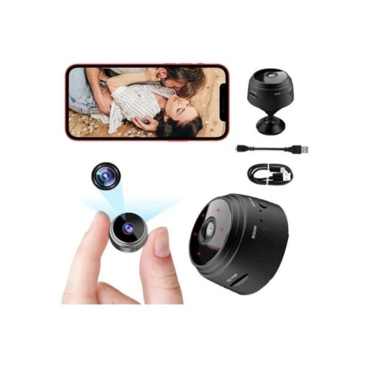 Camera spion wireless mini, Full HD 1080P, cu audio si video, neagra
