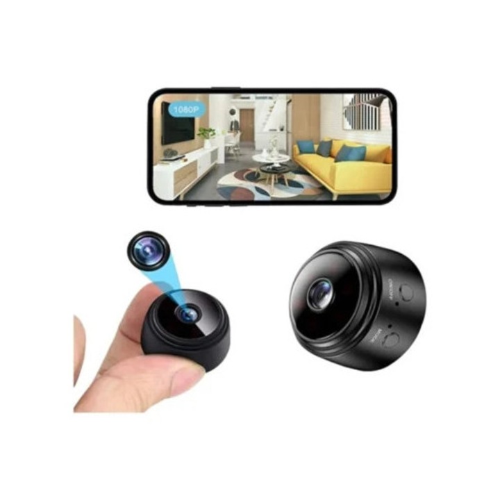 Camera spion wireless mini, Full HD 1080P, cu audio si video, neagra