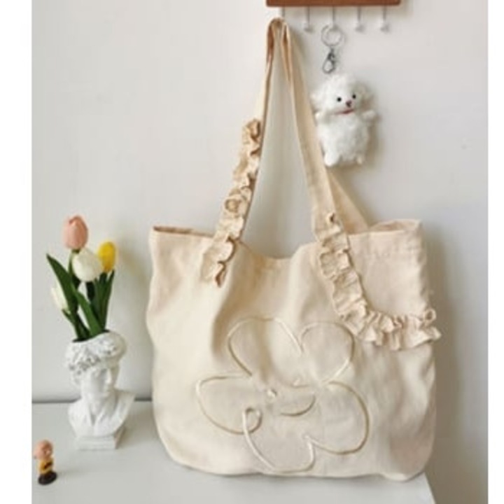 Női válltáska, virágmintás hímzés, fogantyús kialakítás, fehér, egy méret