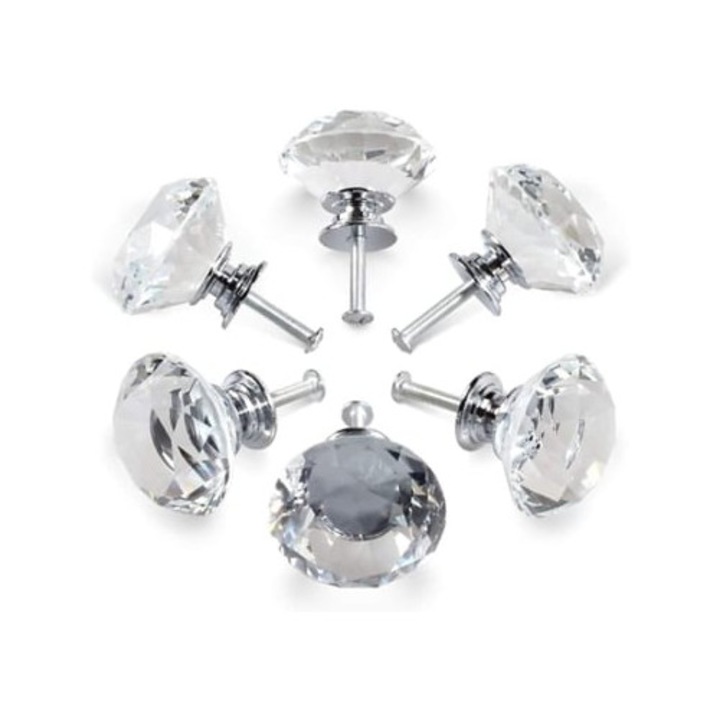 Kristályüveg fogantyúk, 4 darabos szett, szekrényekhez és fiókokhoz, ragyogó megjelenés, könnyen telepíthető