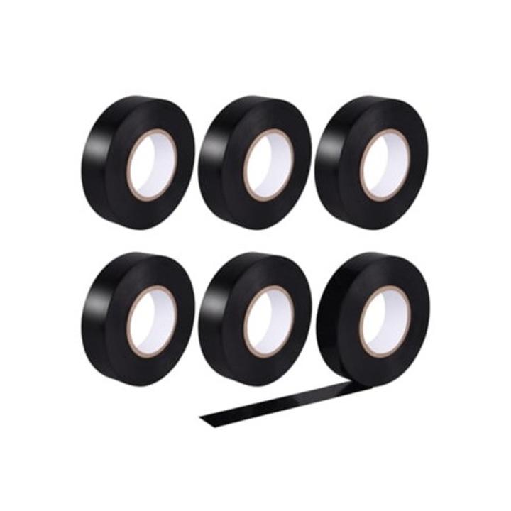 Banda electrica neagra, set de 6 role, PVC, autoadeziva, impermeabila, 16mm