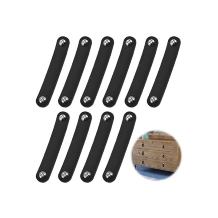 Manere din piele, set de 10 bucati, 14x2.5cm, negru