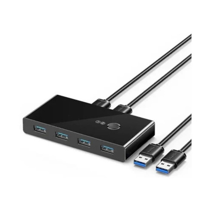 Switch USB 3.0 cu 4 porturi, 2 intrari 4 iesiri, pentru imprimanta, tastatura, mouse, unitate externa