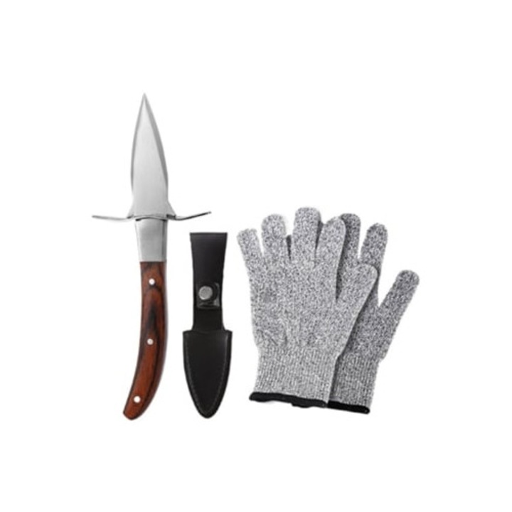 Set profesional de cutite pentru stridii, maner din lemn, ergonomic, rezistent la coroziune