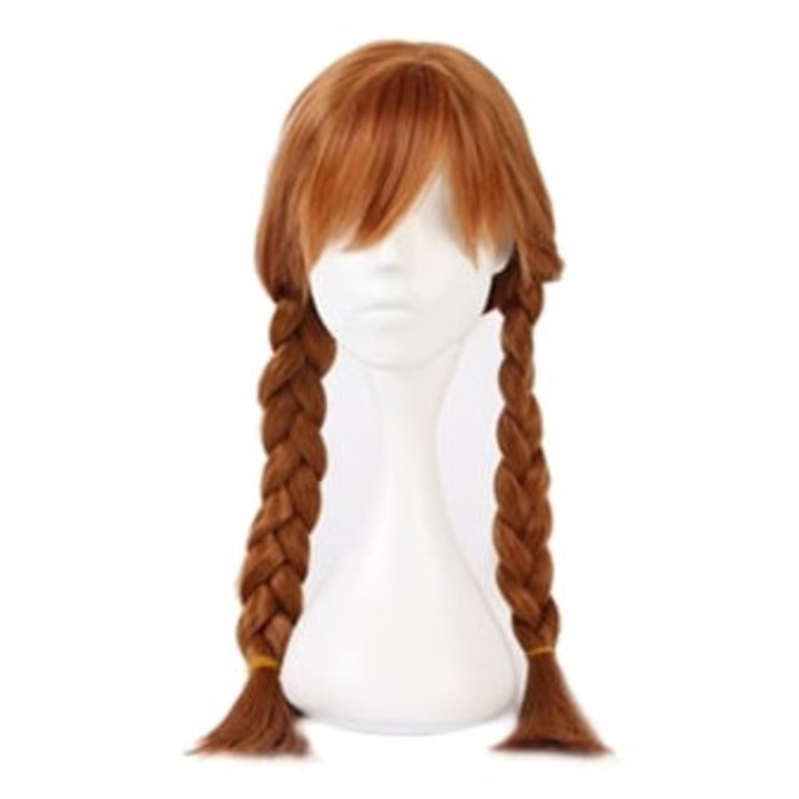 Peruca lunga dreapta cu impletituri, costum de printesa pentru copii, culoare bruna