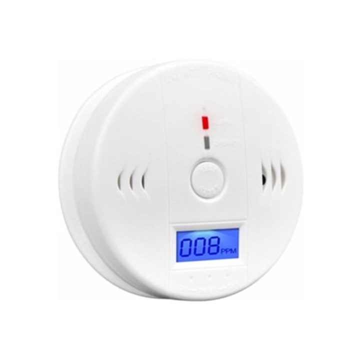 Detector de monoxid de carbon cu alarma, senzor CO, display LCD, functie de memorie, alimentat cu baterii
