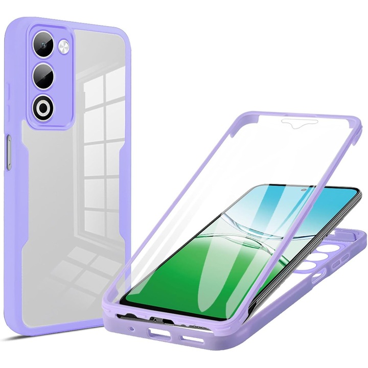 Set 360: Husa cu folie integrata pentru Oppo A5 4G, 5G / A5m Protectie 360 fata / spate - mov