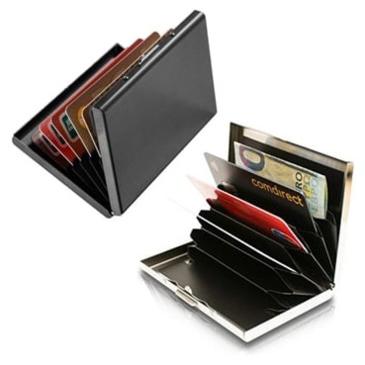 Комплект от 2 RFID портфейла за карти, инокс/алуминий