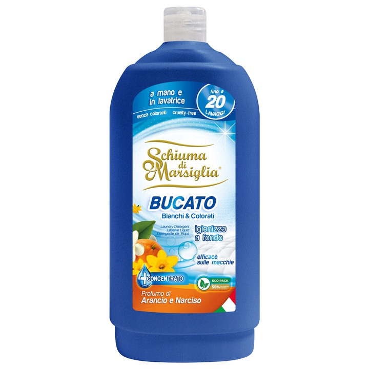 Detergent de rufe lichid Schiuma di Marsiglia, Profumo di Arancio e Narciso, 20 spalari, 1L