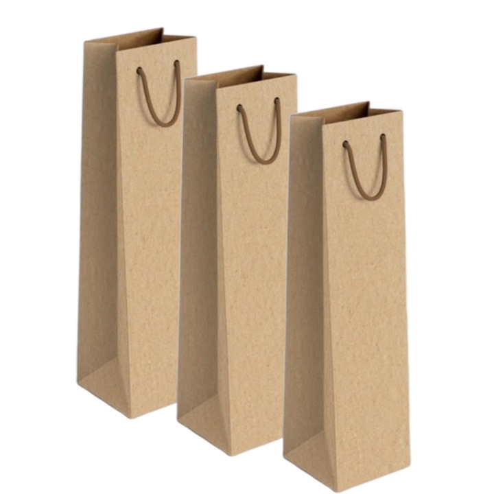 Pungi hartie pentru vin, cu maner snur – 11x10x38 cm – 25 bucati