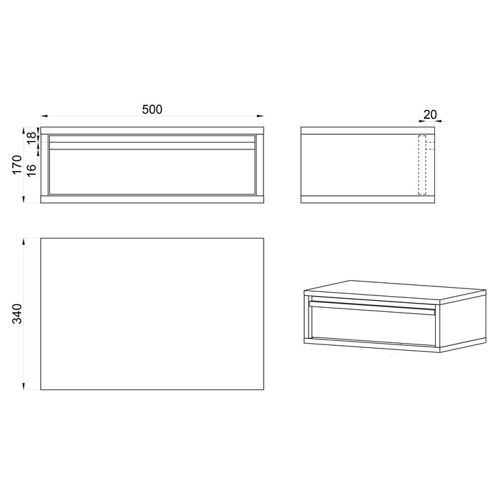 Noptiera Selsey Evo cu 1 sertar, bej-gri, 50 cm