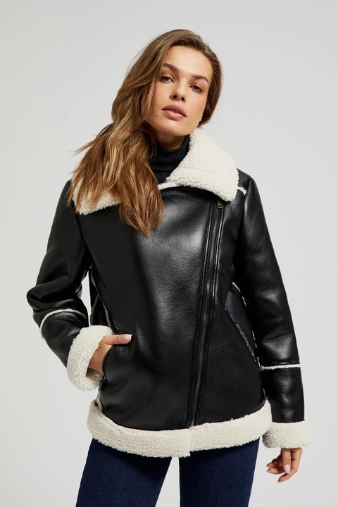 Jacheta neagra cu guler de blana, Negru
