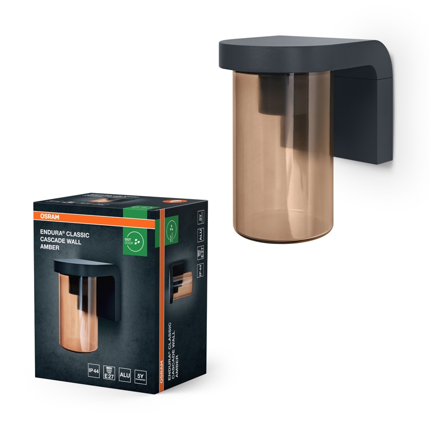 Aplica de exterior OSRAM Endura Classic Cascade Wall Amber, dispersor clar, E27, max. 25W, IP44, Aluminiu, Gri inchis