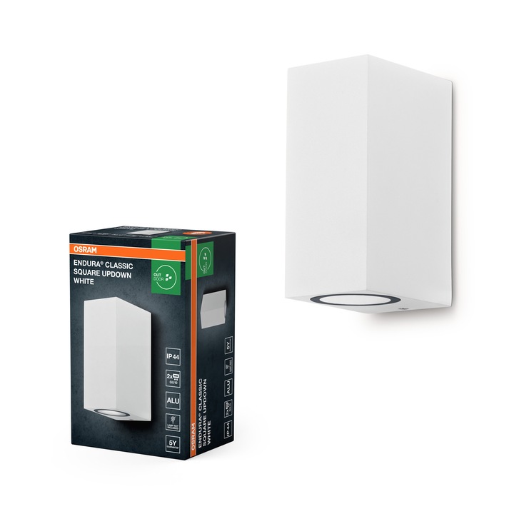 Aplica de exterior OSRAM Endura Classic Square Updown, 2xGU10, max. 2x35W, IP44, aluminiu, 220-240V, Alb