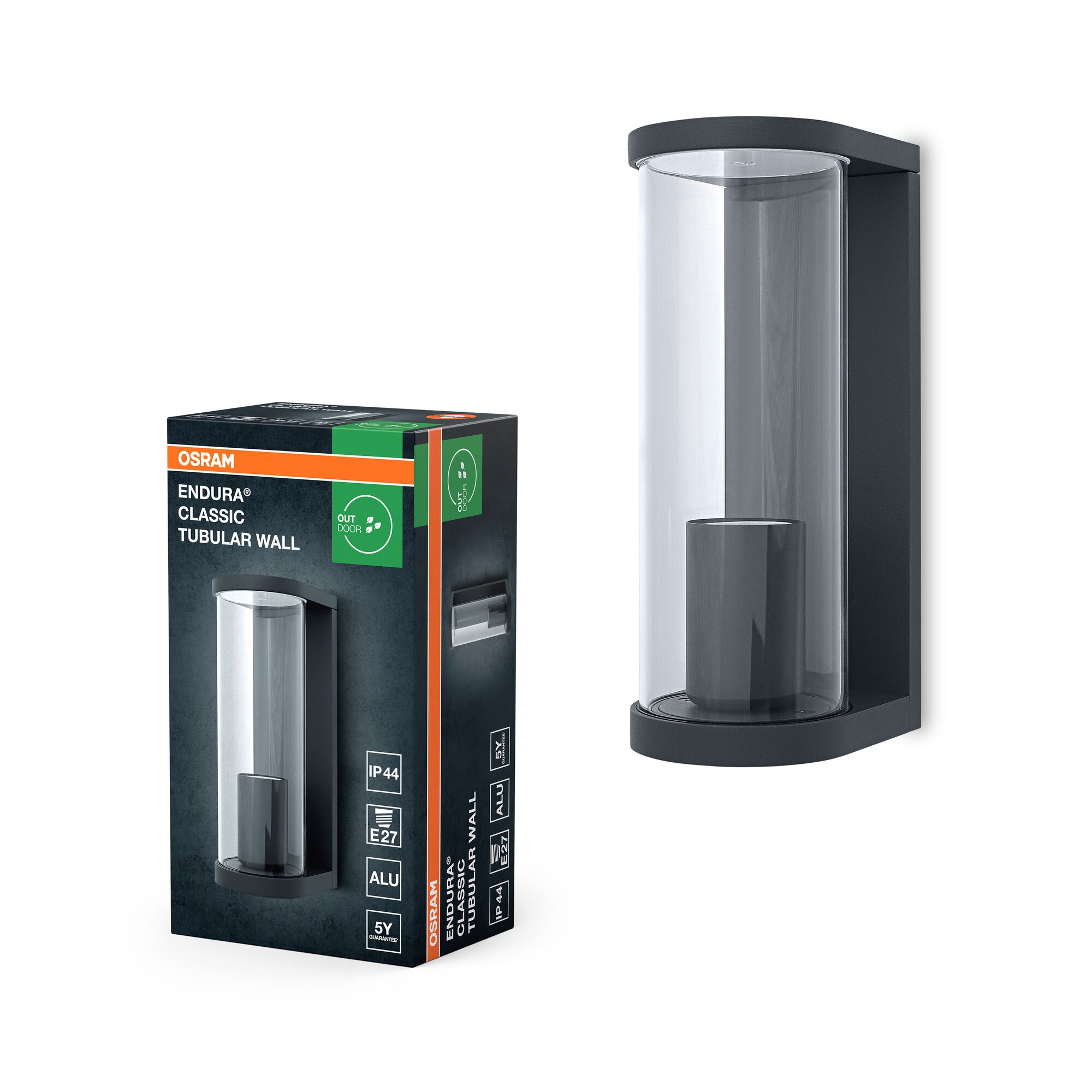 Aplica de exterior OSRAM Endura Classic Tubular Wall, 1xE27, max. 60W, IP44, aluminiu, 220-240V, Gri inchis