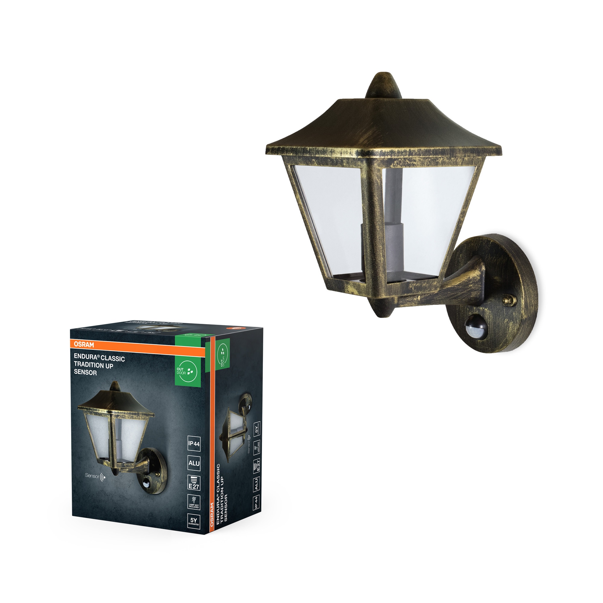 Aplica de exterior OSRAM Endura Gold, cu senzor de miscare si lumina, E27, max. 60W, IP44, material Aluminiu