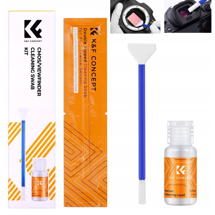 Kit de curatare a senzorului si vizorului, kf, KF08.081, 5 spatule 2 in 1, lichid de curatare 20 ml, microfibra dublu strat, maner ergonomic din ABS, ambalat in vid, curatare fara urme, pentru camere full-frame, spatule de unica folosinta, material: