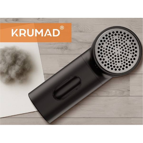 KRUMAD Aparat de curatat scame electric cu afisaj LED – 6 lame din otel inoxidabil, 3 viteze, reincarcabil USB-C, baterie 1200 mAh – dispozitiv portabil pentru haine, tesaturi si mobilier