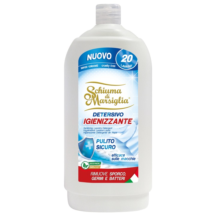 Detergent de rufe lichid Schiuma di Marsiglia, Curatare si protectie antibacteriana, 20 spalari, 1L