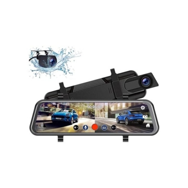 Camera auto DVR 10 inch, 1080P FHD, ecran tactil, unghi larg 170, noapte, set