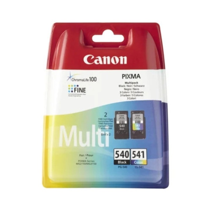 Set 2 Cartuse Cerneala Originale PG540+CL541, Negru, Galben, Magenta, Cian