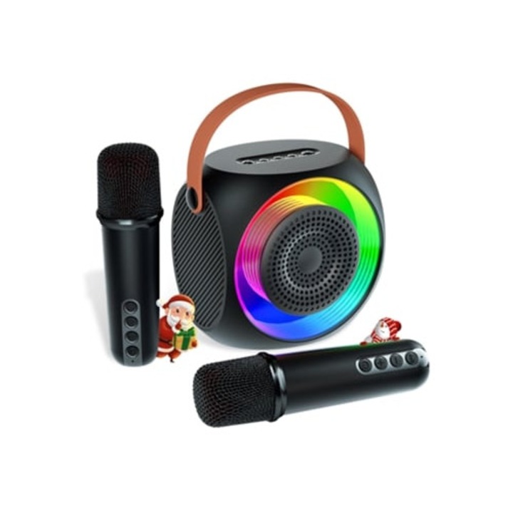 Mini Boxa Karaoke cu 2 Microfoane Wireless, Lumini LED, pentru Copii/ Adulti, Set