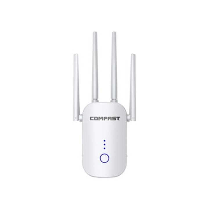 WiFi повторител, COMFAST, двубандов 1200 Mbps, 4 канала, бял