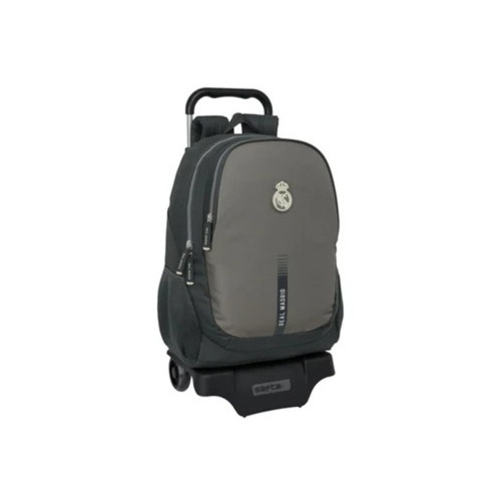 Ghiozdan scolar Real Madrid CF cu roti gri 32x44x16cm