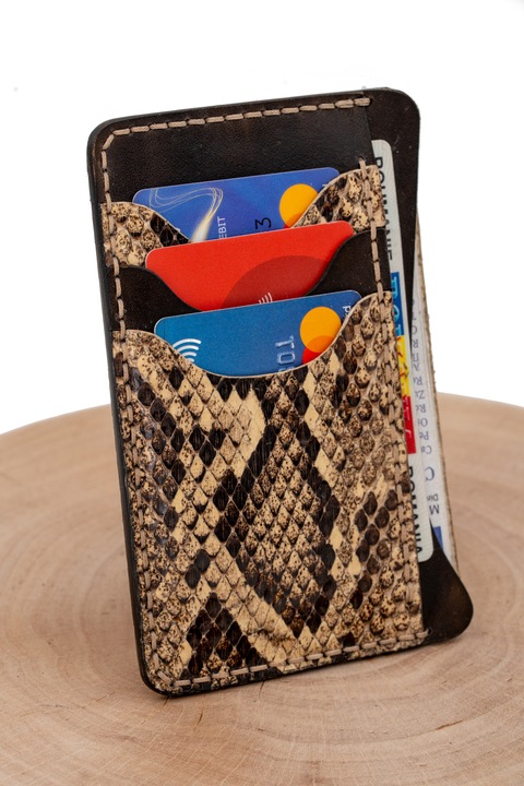 Portcard talon auto tudorAce, piele naturala piton, Bej, 14x9cm