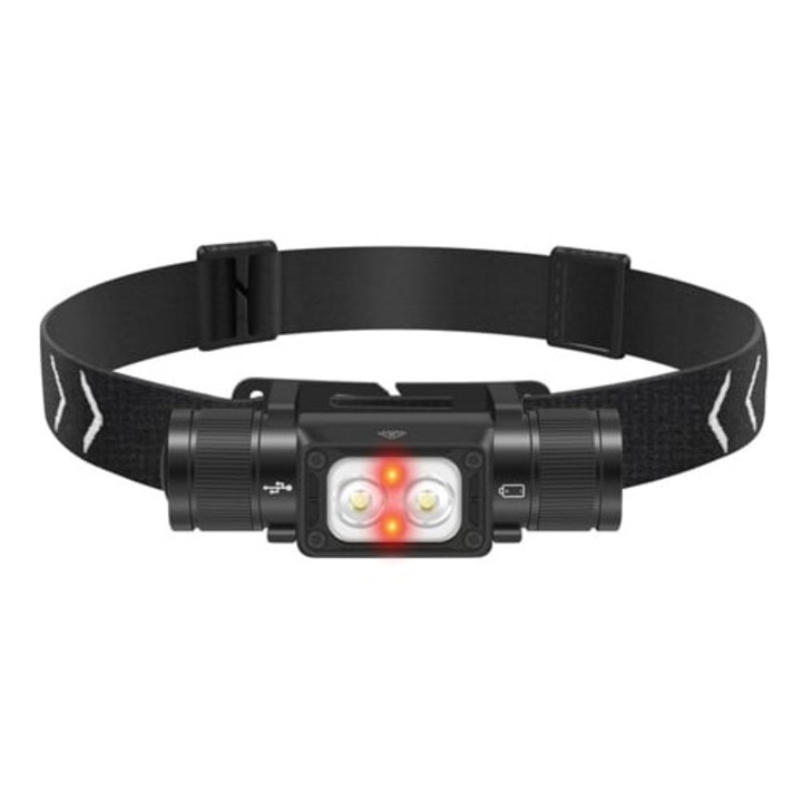 Lanterna frontala reincarcabila 650lm, 2 LED-uri albe si 2 LED-uri rosii, Cronus