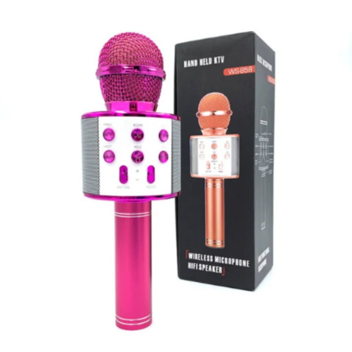 Microfon Wireless Vivendo® pentru Karaoke, cu Bluetooth, Sunet Hi-Fi si Boxa Incorporata – Ideal pentru Petreceri si Evenimente, Roz Gold