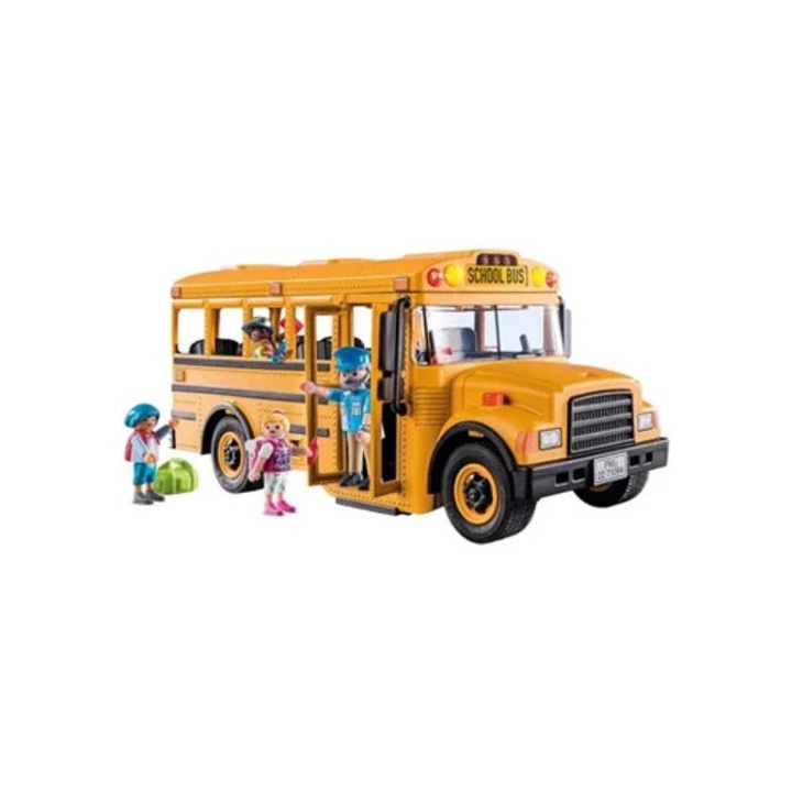 Комплект за изграждане на училищен автобус PLAYMOBIL 70983, 46 части, светлинни ефекти, жълт