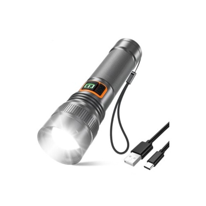 LED акумулаторен тактически фенер 10 000 лумена, малък, с голям обхват, комплект