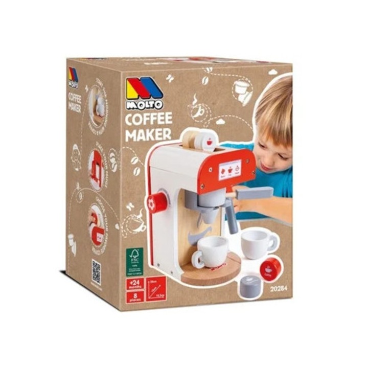 Gyermek kávéfőző, MOLTO, kapszulás, piros/fehér, 2 év+