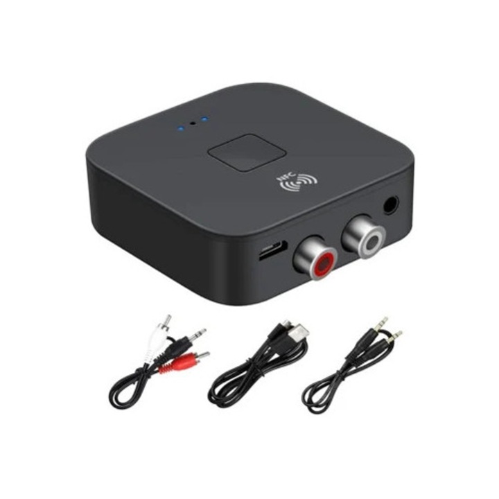 Adaptor audio Bluetooth 5.0, wireless, intrare 3.5mm AUX/RCA, negru