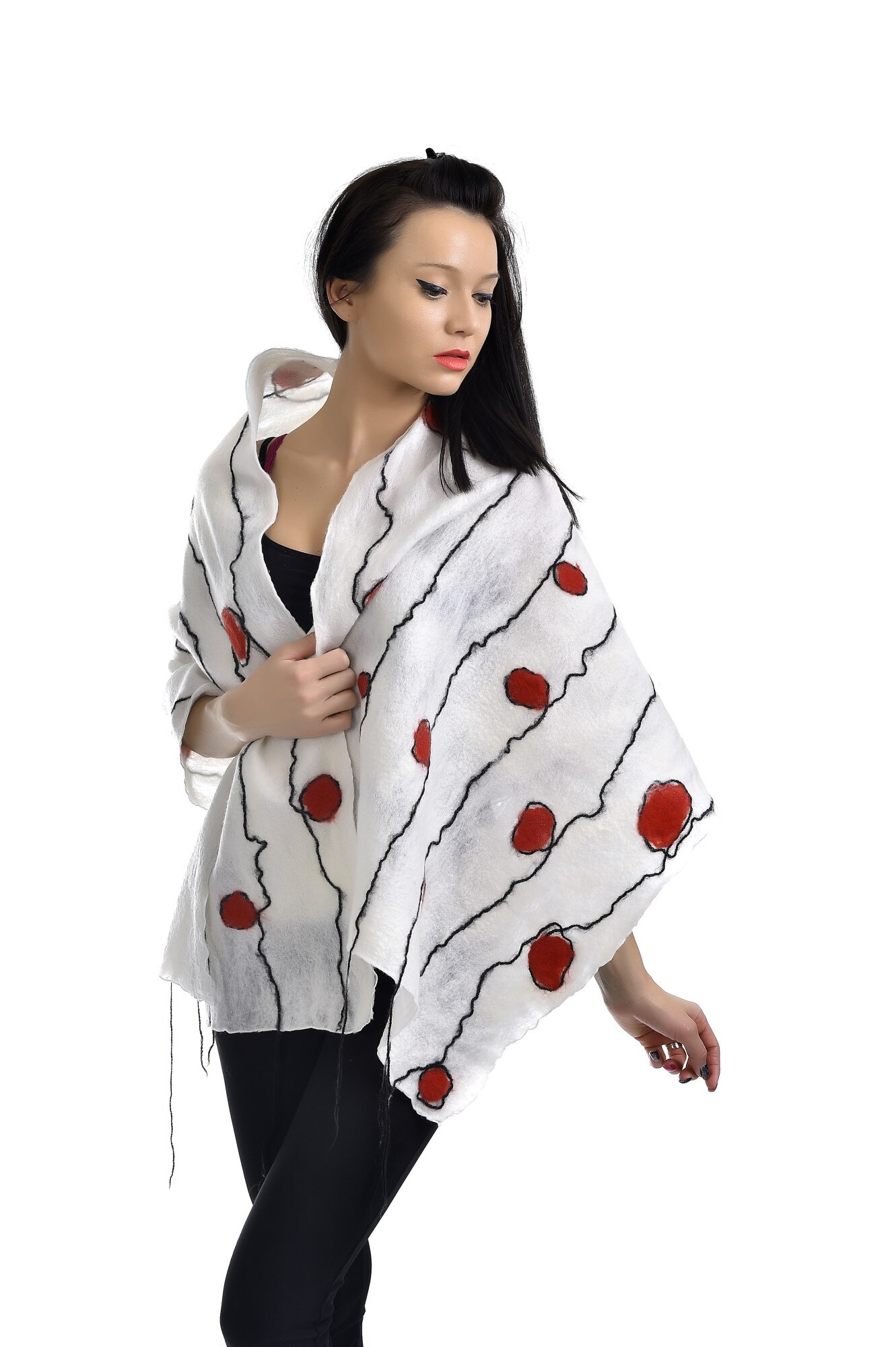 Esarfa dama Feigl, alb-rosu