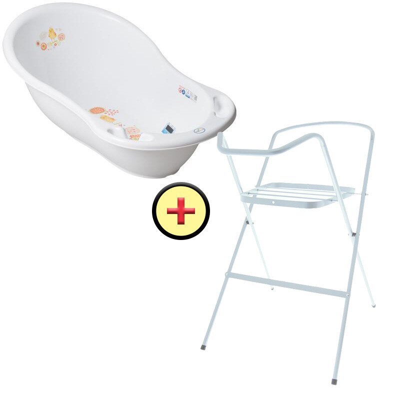 Set cadita 86 cm Folk Alb + Suport metalic cadita