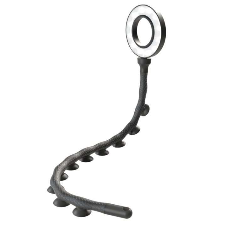 Lampa Ring Light DigiPower Twist, flexibila, 7.6cm, cu 10 ventuze, pentru PC, laptop, tableta si oglinda, Negru