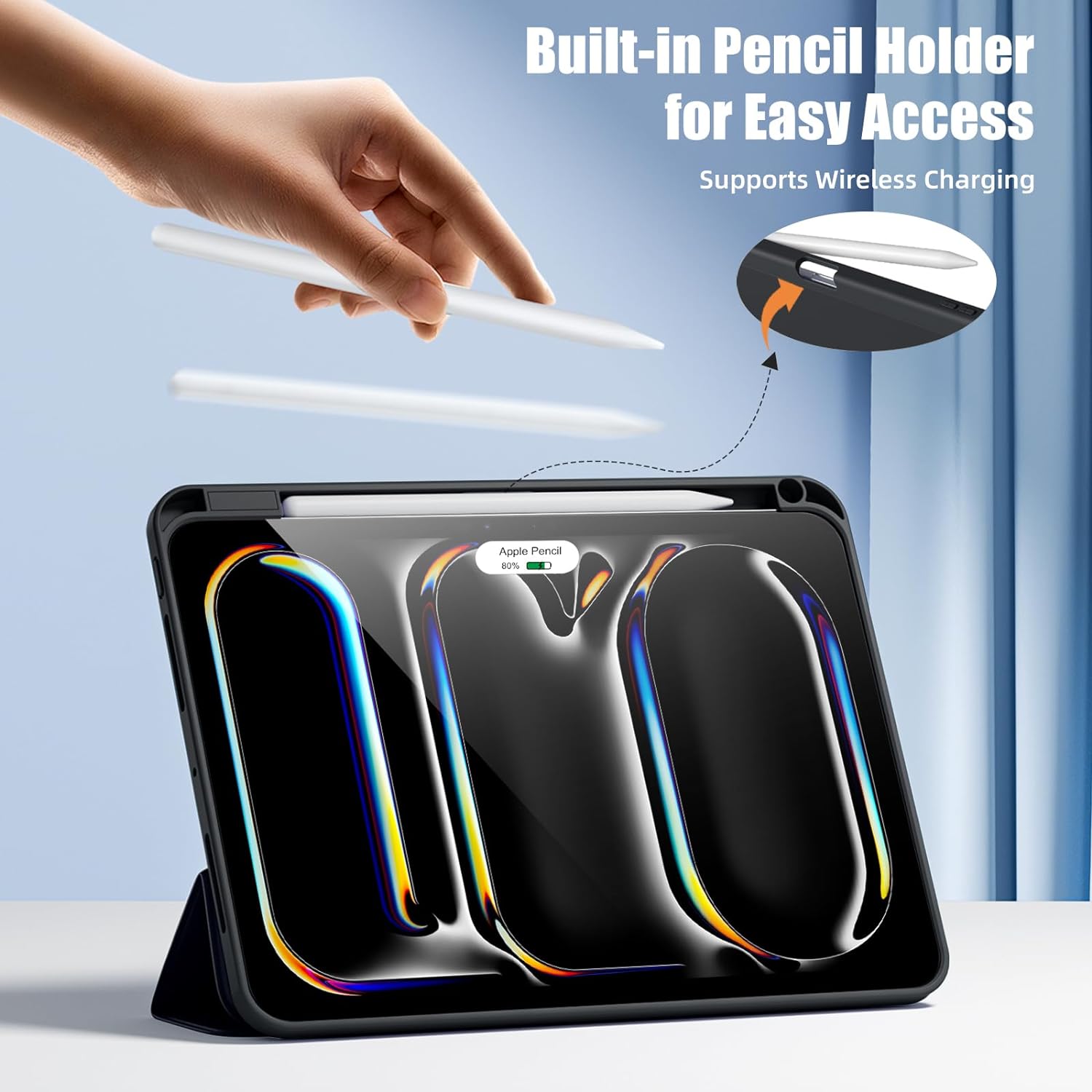 Husa pentru iPad Pro 13 M5 2025 cu functie wake-up/sleep si compartiment pentru Apple Pen, tip stand - negru